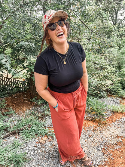 Preorder lace trim pants (ships in 1-2 weeks)