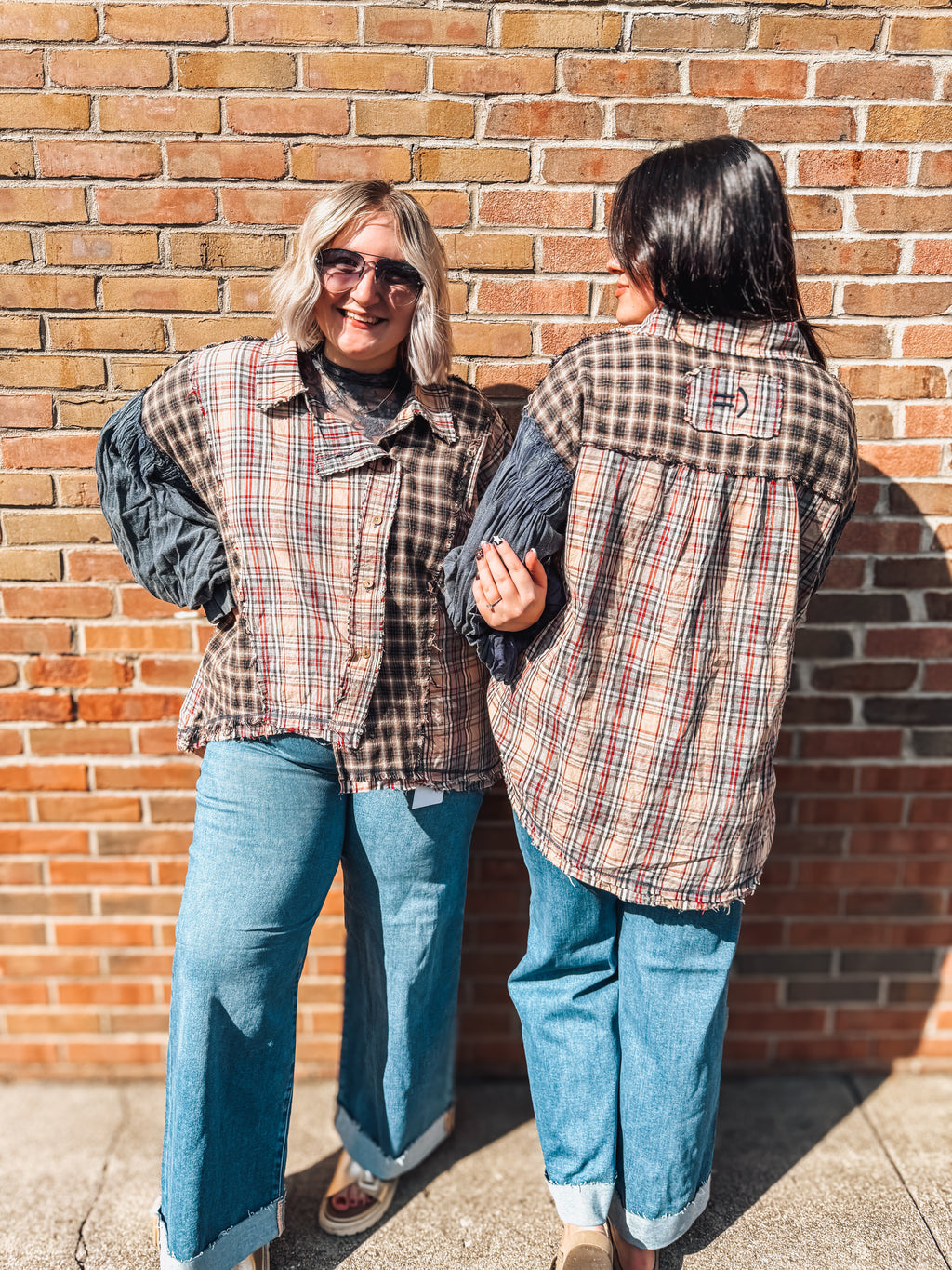 washed asymmetrical plaid ruffle cuff flannel