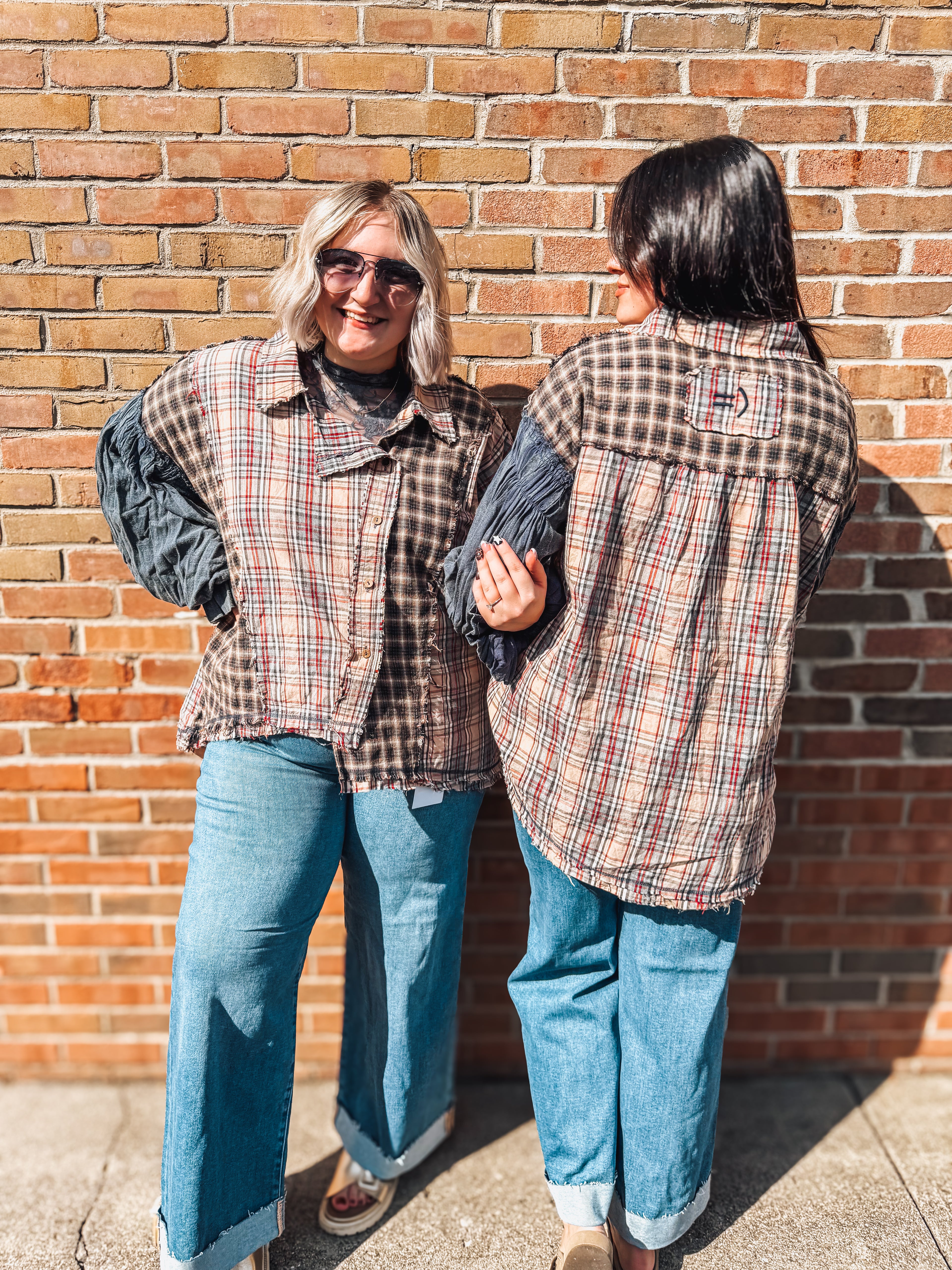 washed asymmetrical plaid ruffle cuff flannel