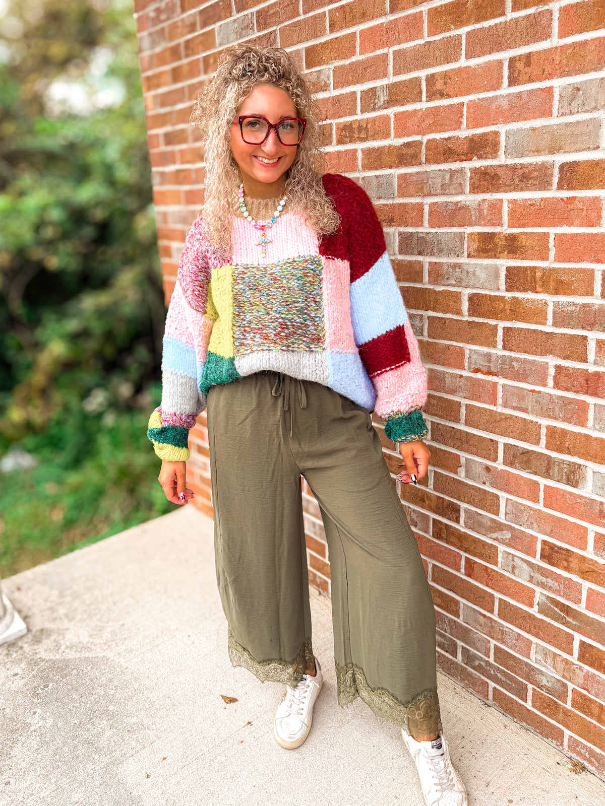 Multi color checkered sweater