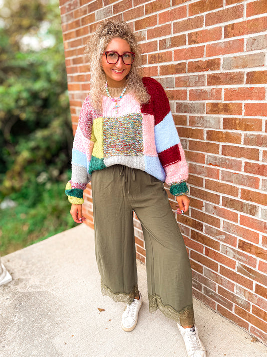 Multi color checkered sweater