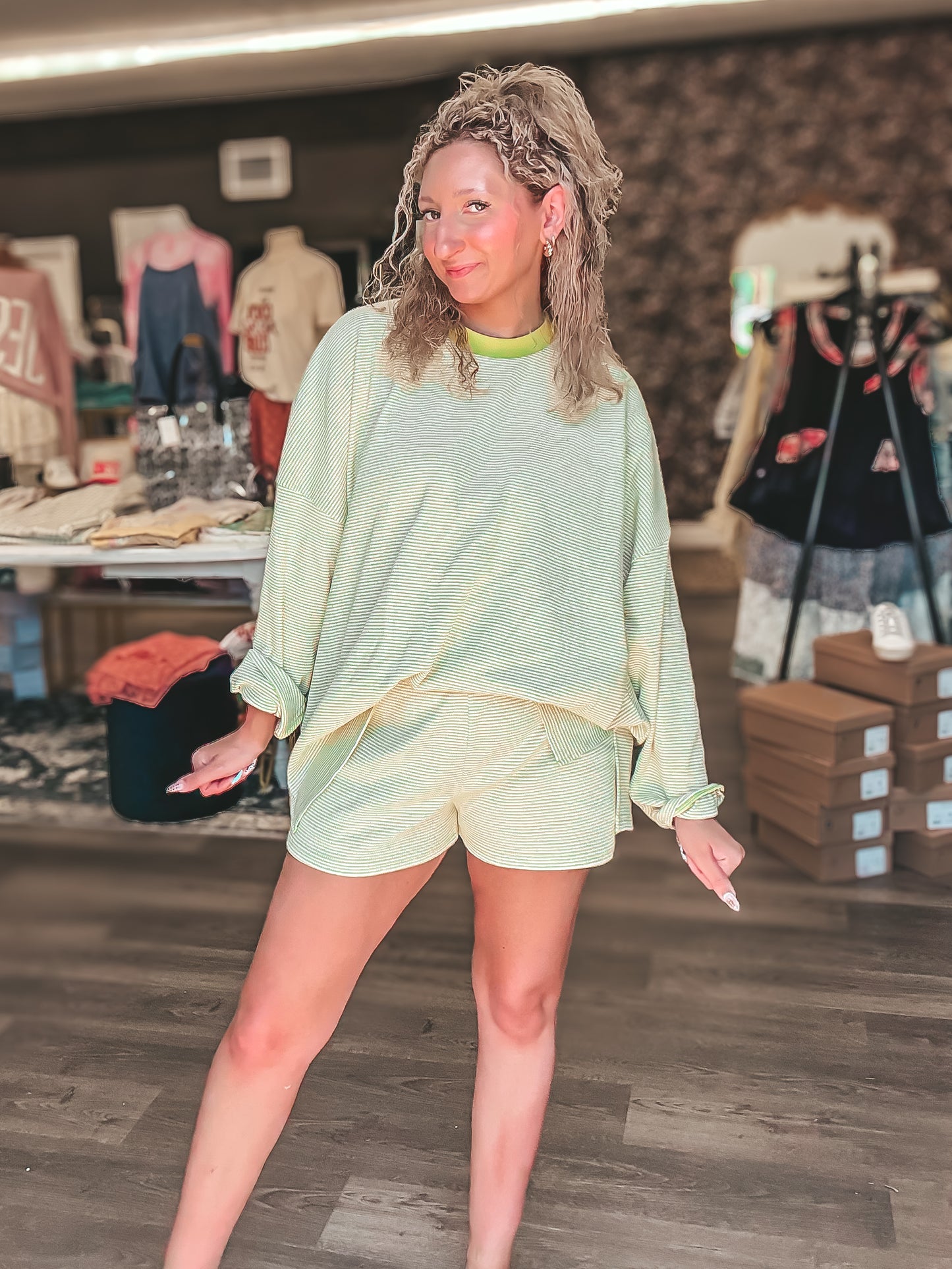 striped lime ribbed set