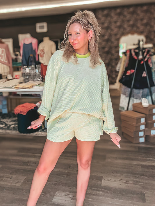 striped lime ribbed set