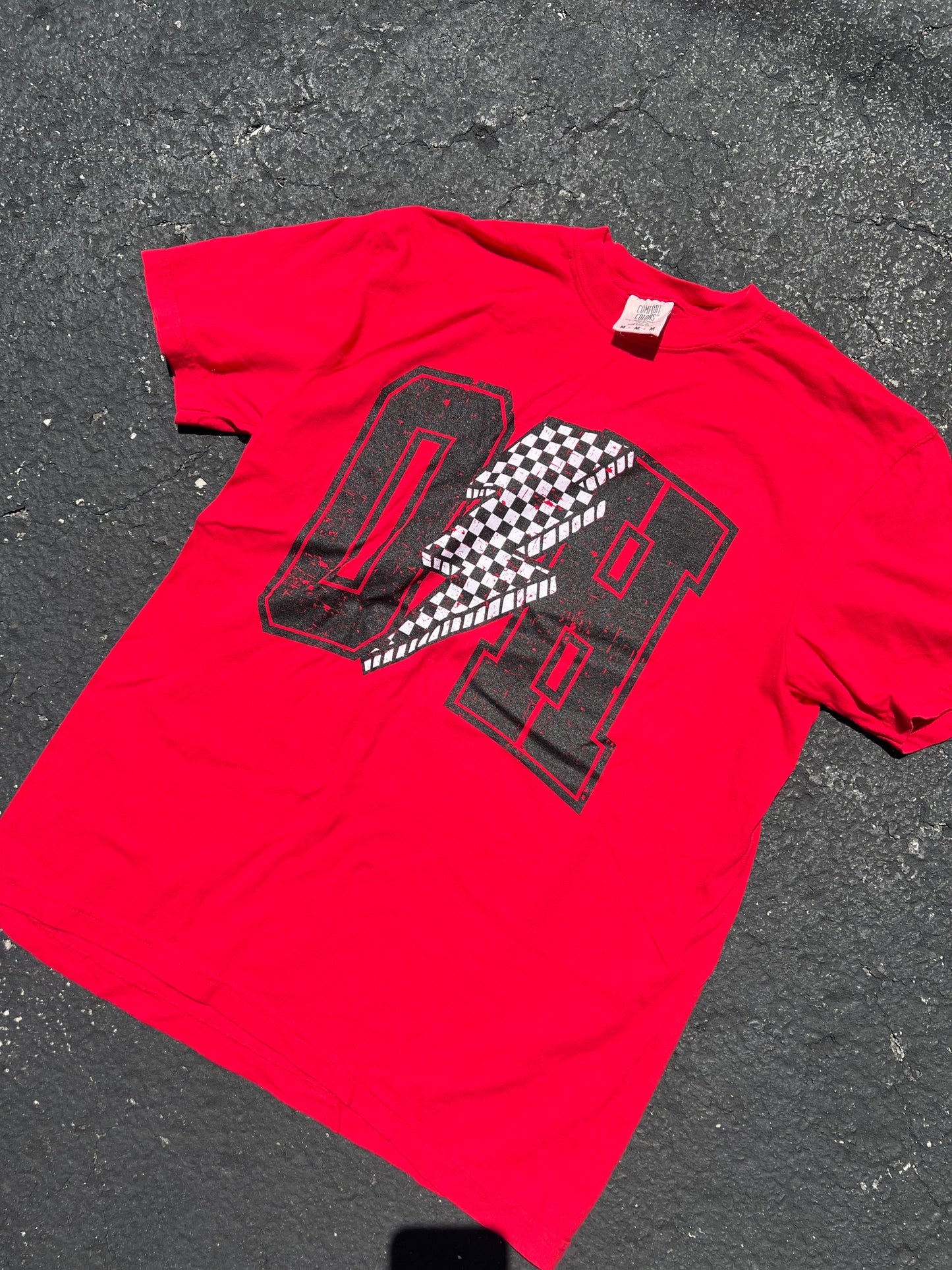 OH red bolt checkered tee