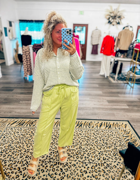 Lemon lime striped button cardigan