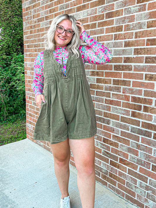 Viral Olive washed denim romper