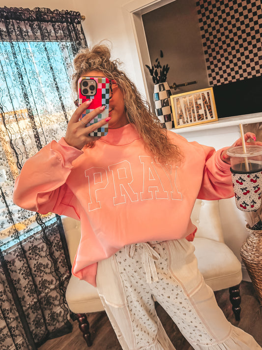 pink PRAY embroidered mock neck