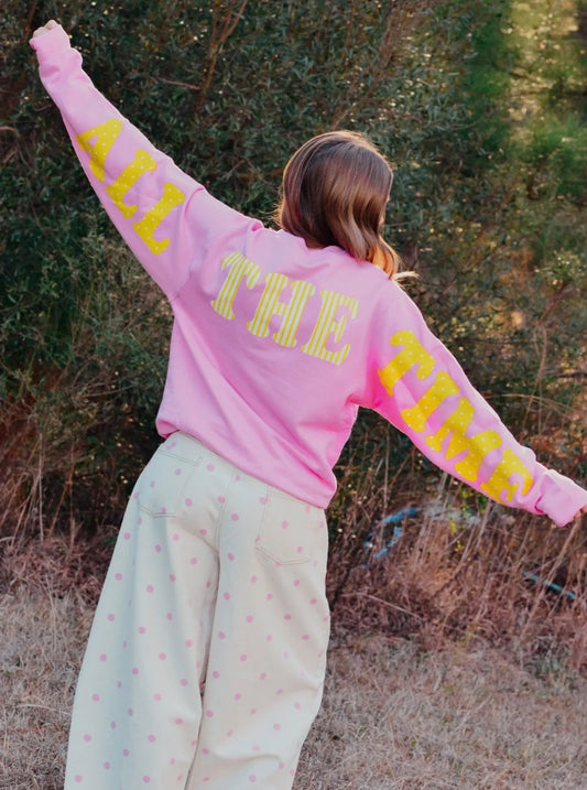 God is Good-all the time pink & yellow pullover