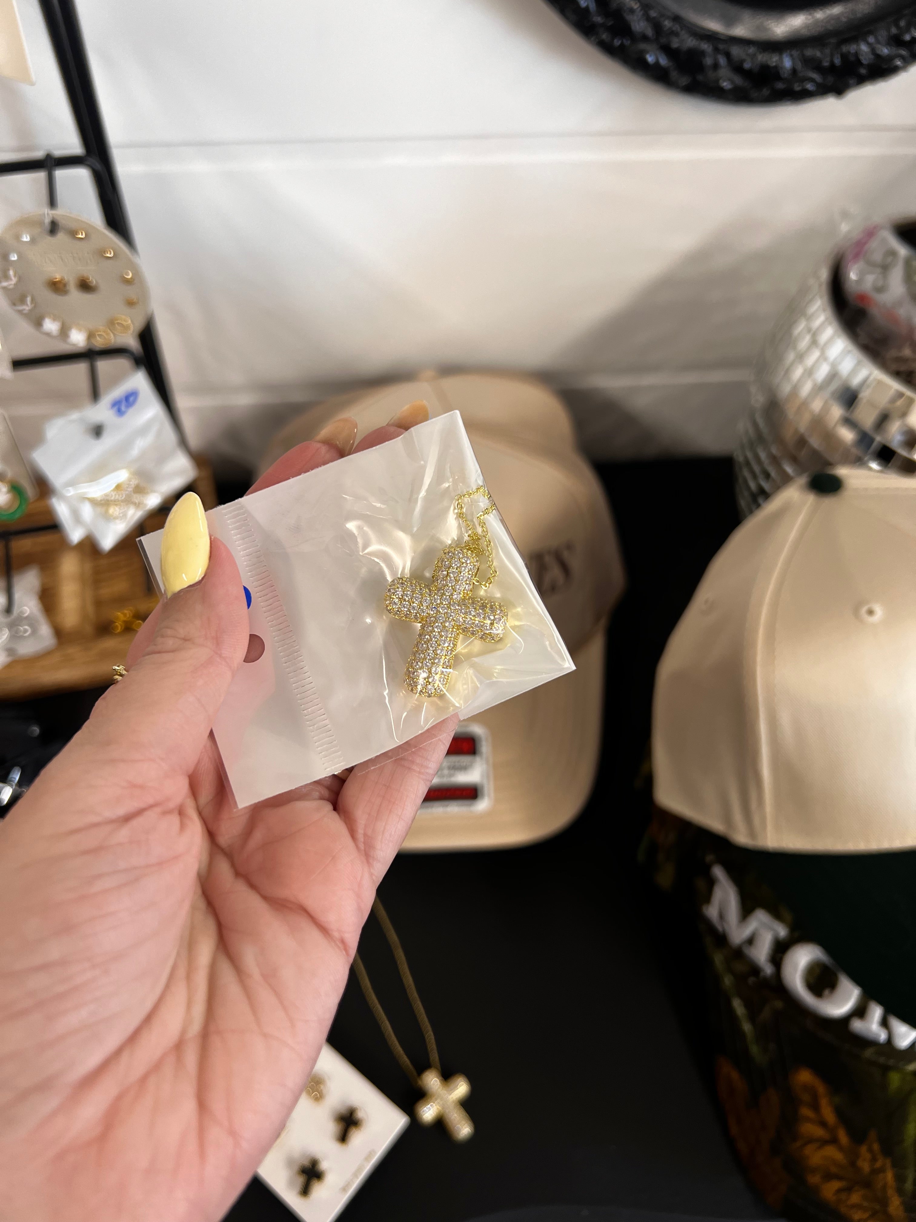 bubble rhinestone cross necklace