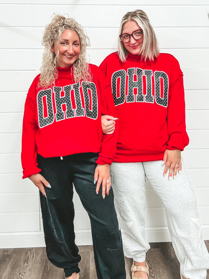 Red OHIO polka dot mockneck