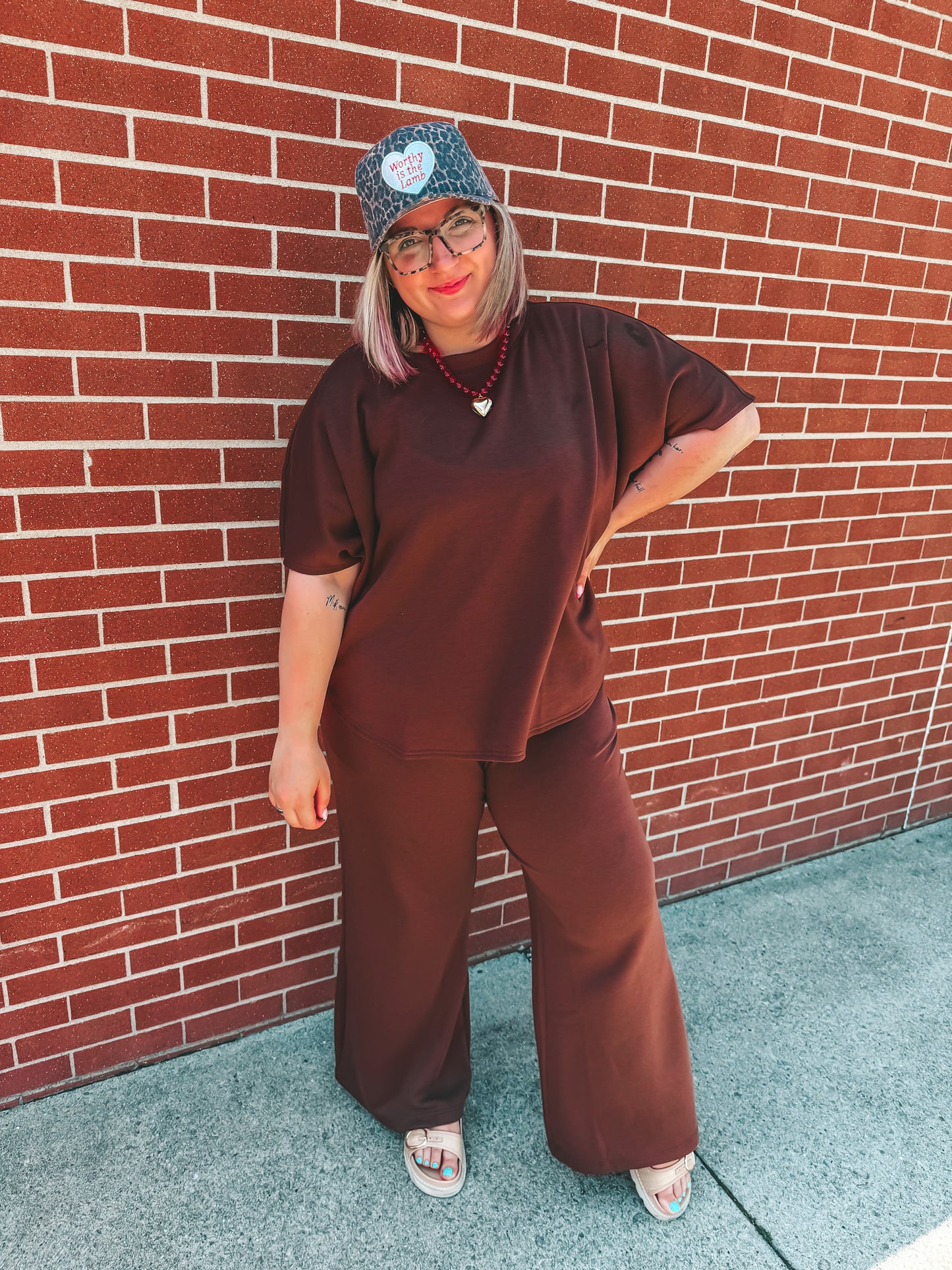 scuba curved hem top and pants set in 3 colors