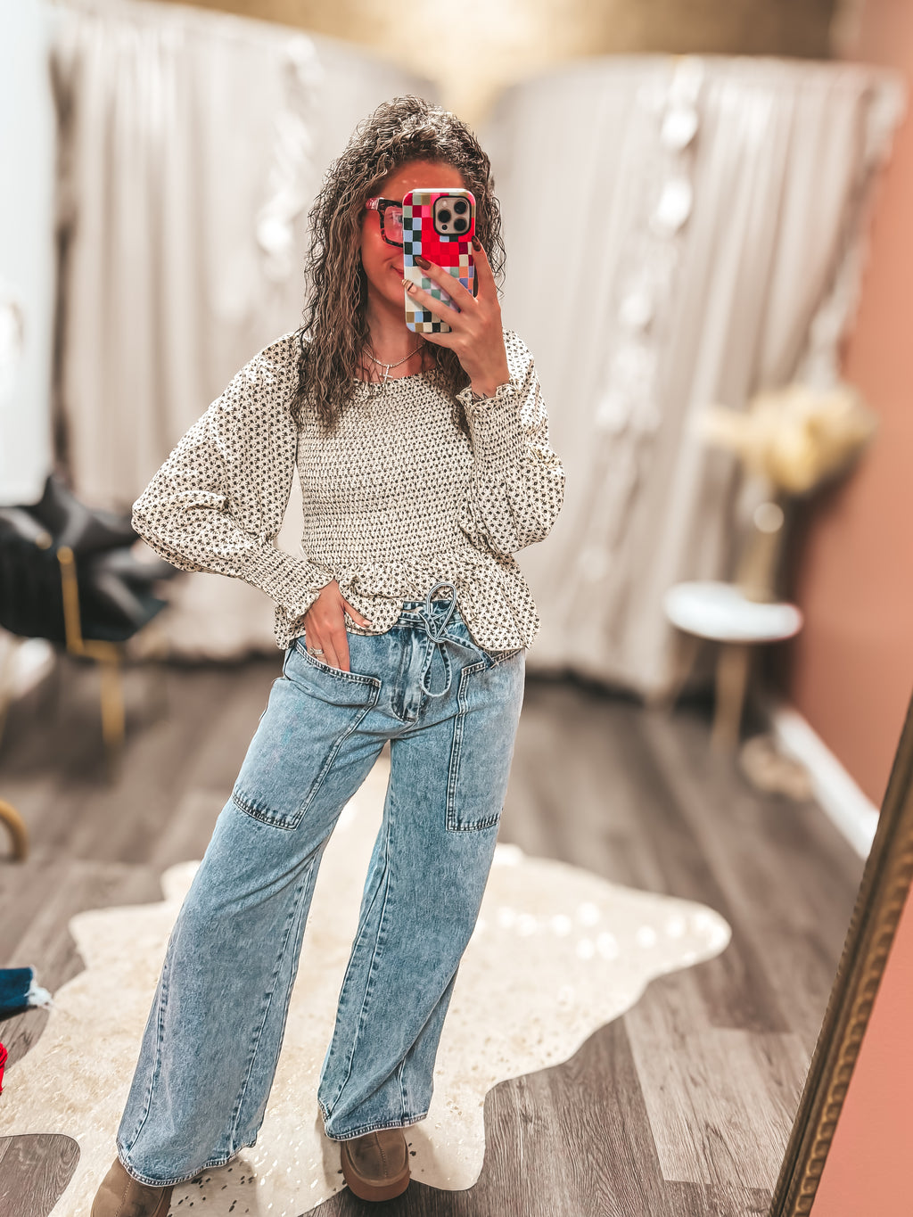 med wash tie denim pants