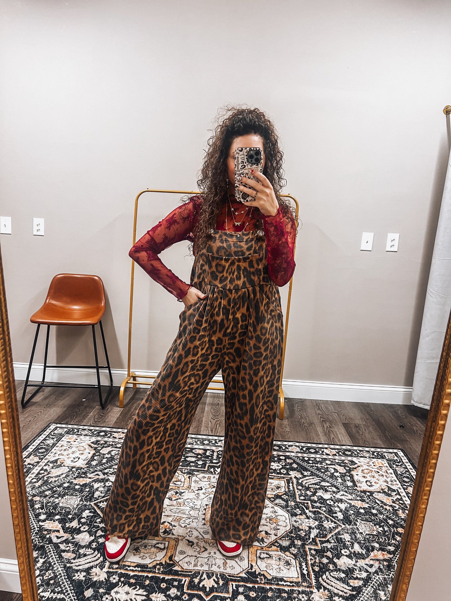 leopard boho overalls