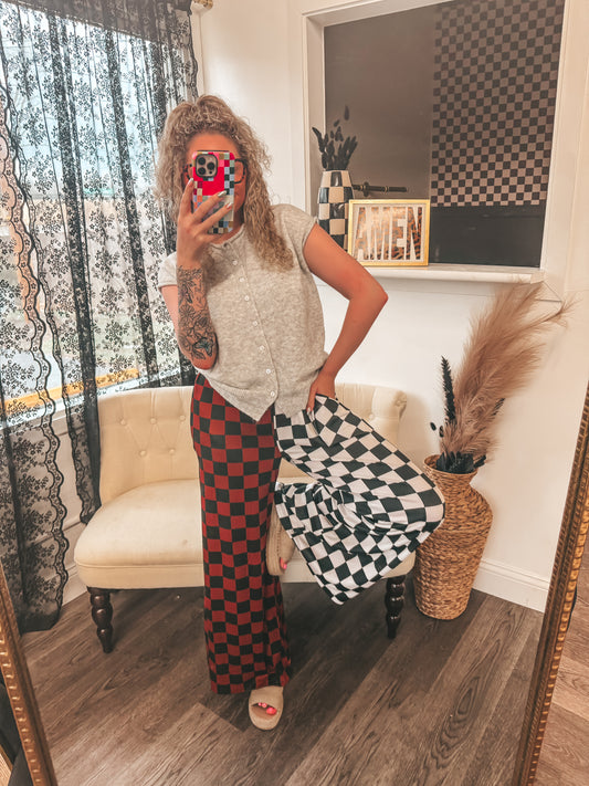 black and brown checkered split pants