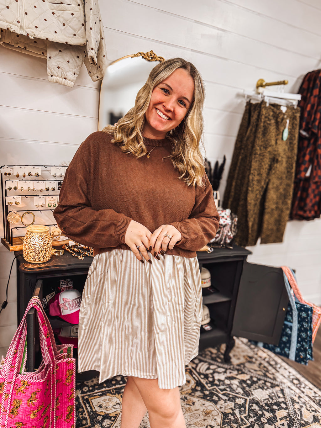 sweater layered dress with bow back details