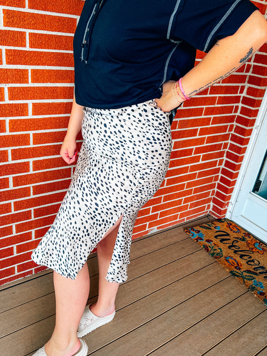 animal print satin midi skirt