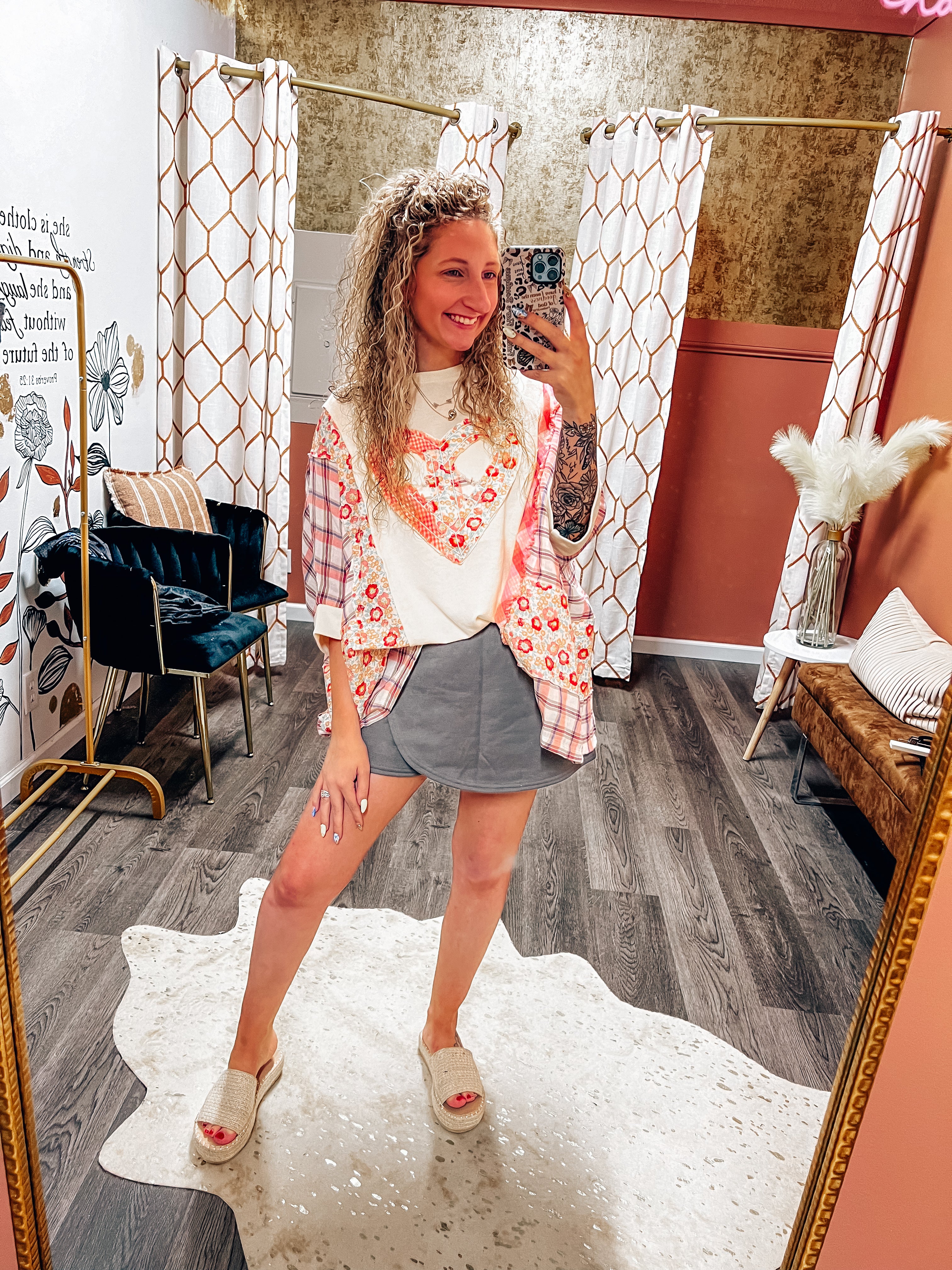 peace & love floral patch flannel top