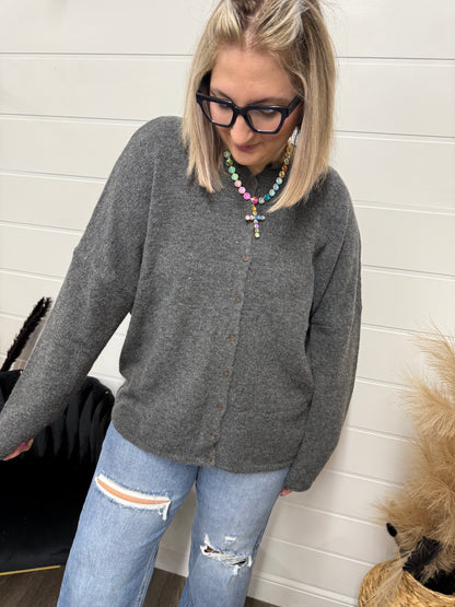 CURVY grey button down sweater cardigan