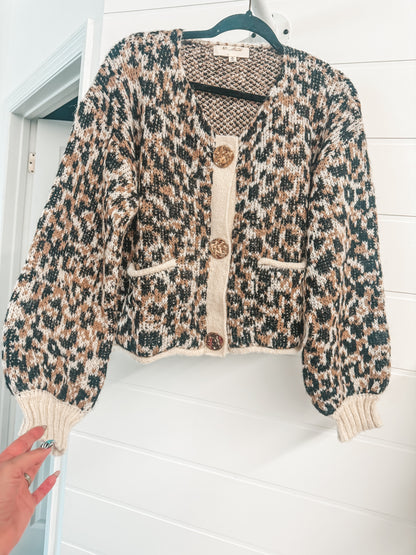 Leopard gold button cardigan S-3X