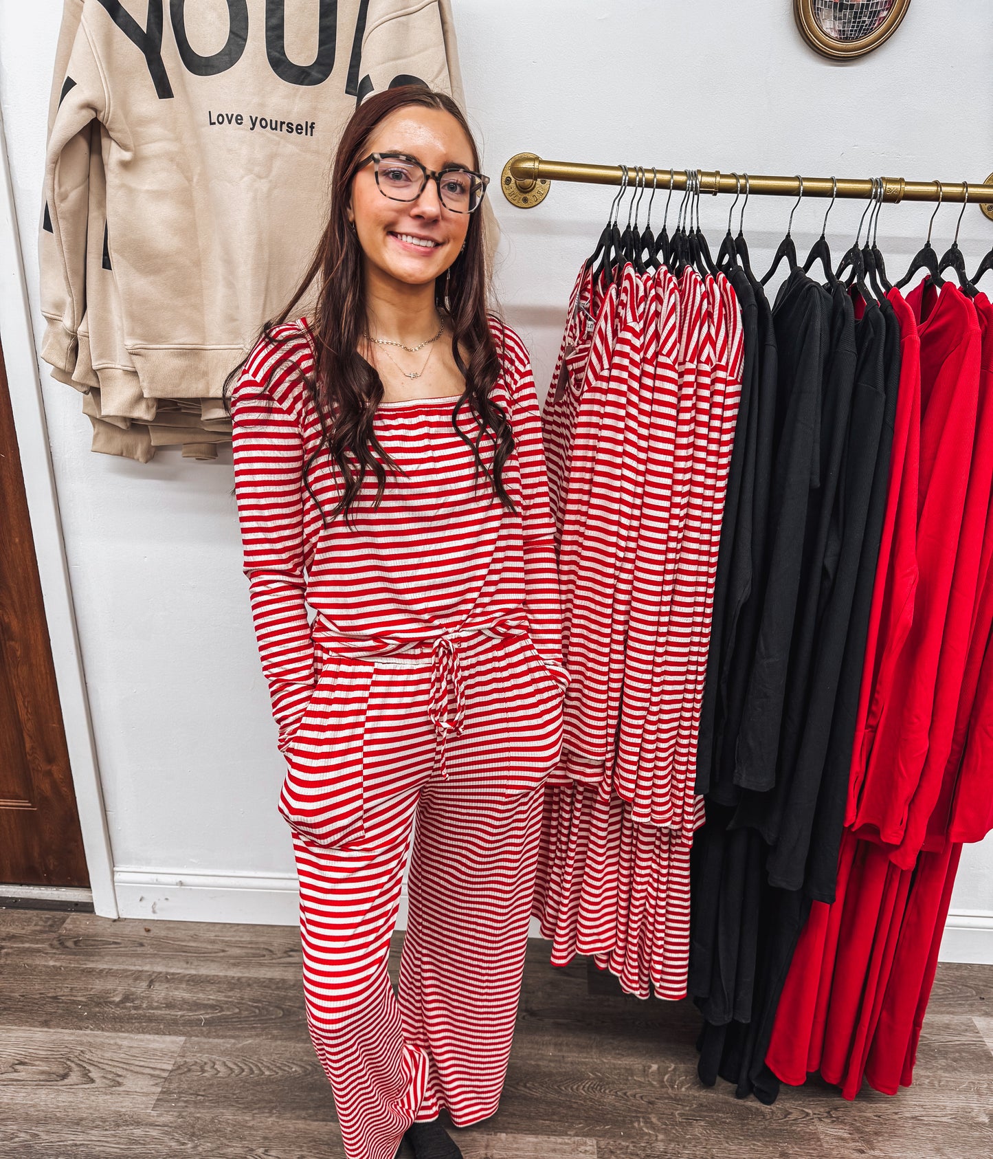 red & white striped sweetheart set