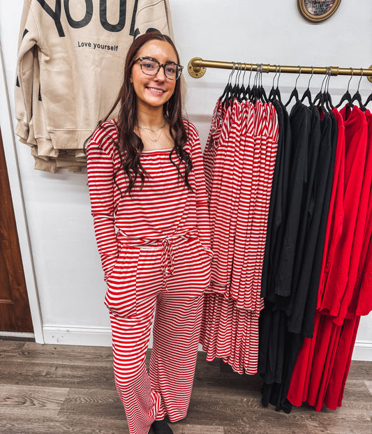 red & white striped sweetheart set