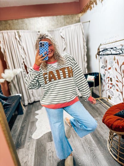 Moss Faith striped appliqué pullover