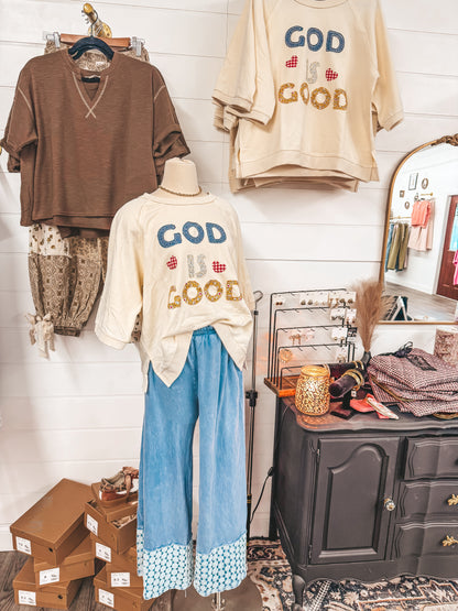 God is good floral appliqué top