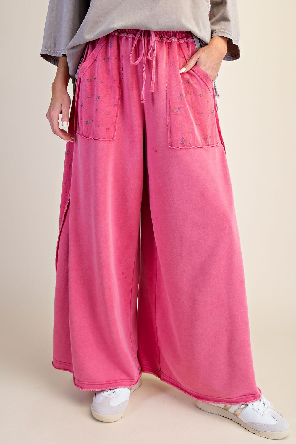 preorder- FLORAL PRINT WASHED TERRY PALAZZO PANTS