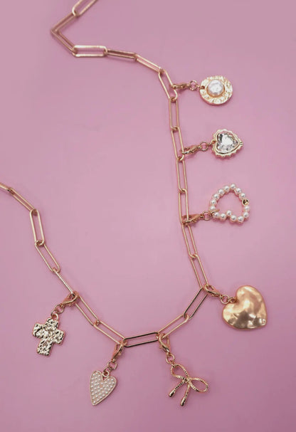 bow heart removable charm necklace