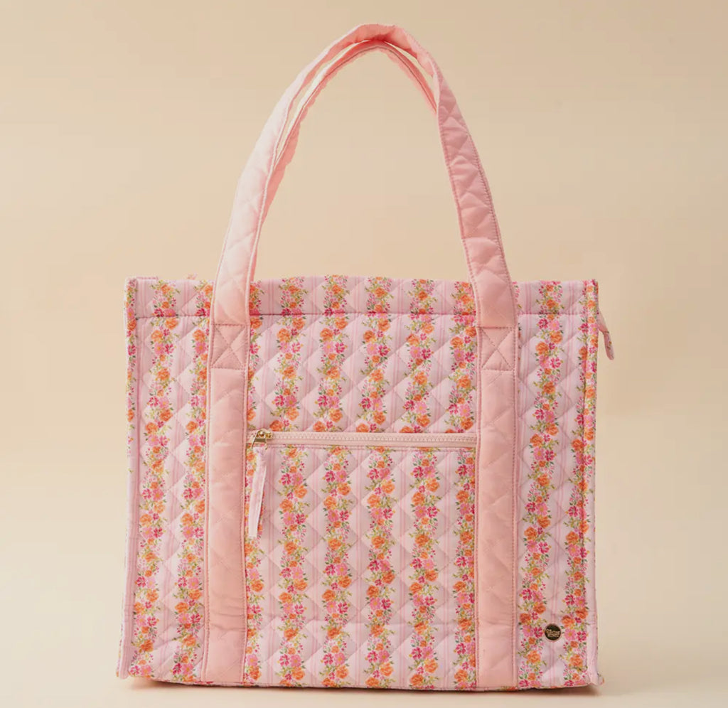 everyday quilted tote bag in petal parade pink
