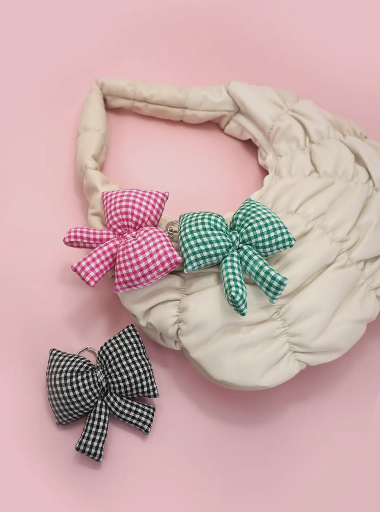puff bow checkered bag charms