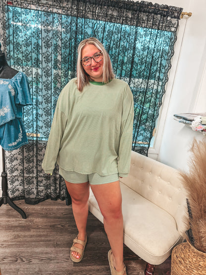 KK striped shorts and long sleeve top set in GREEN