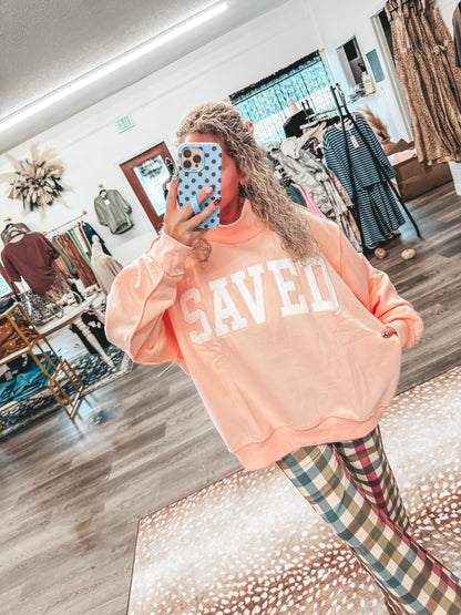 Pink saved by grace embroidered mock neck