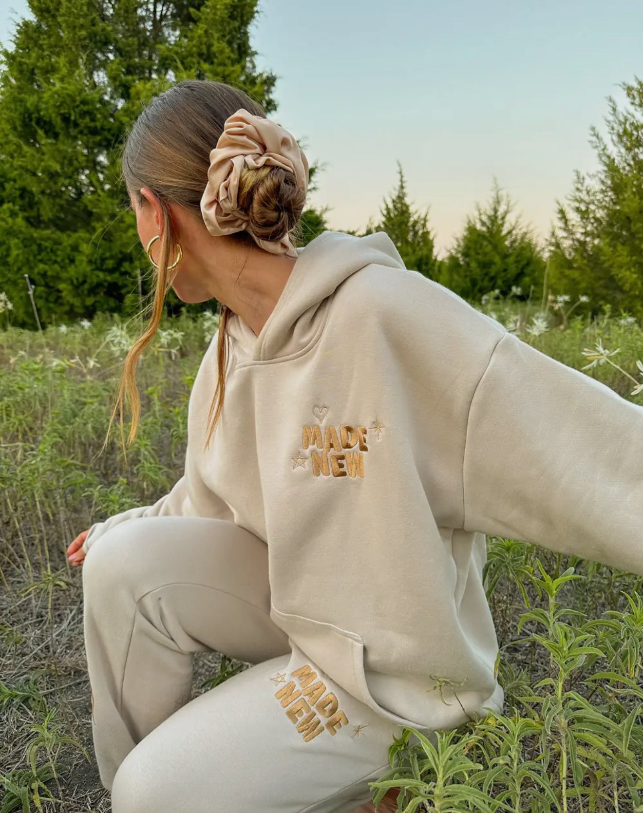 made new cream embroidered hoodie