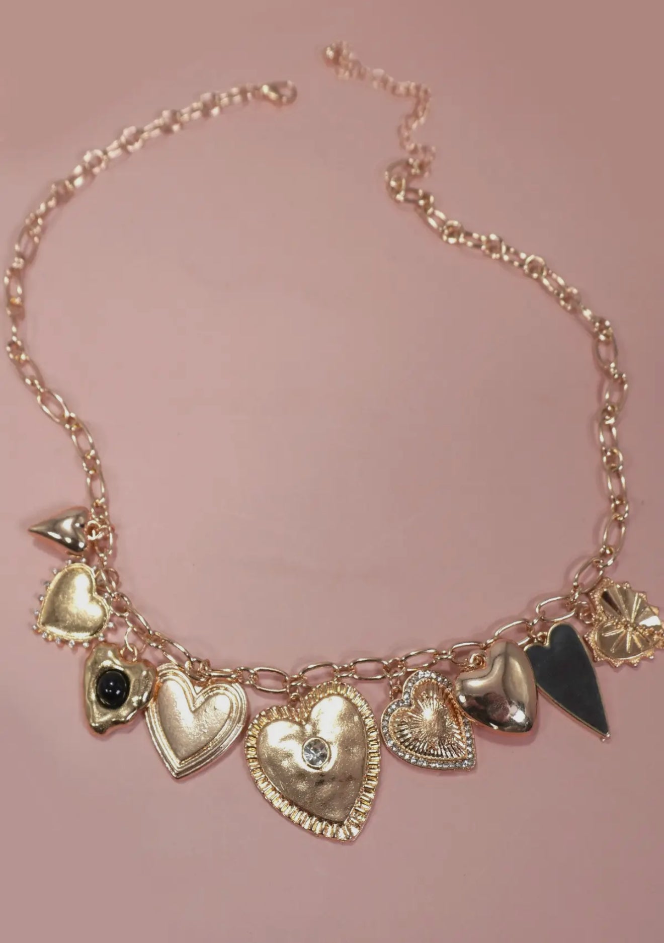 multi bold heart charm necklace