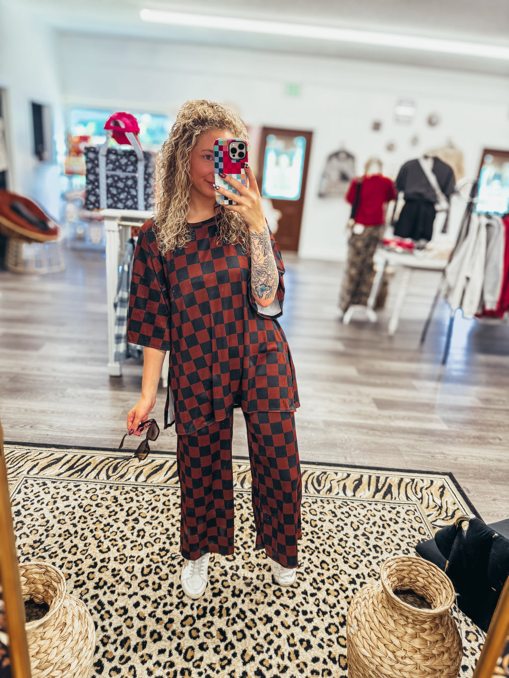 brown and black kota checkered set