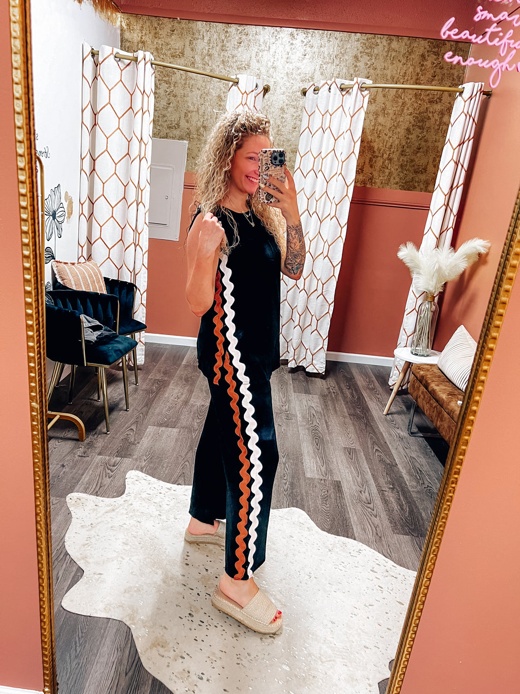 double trim detail top and pants set