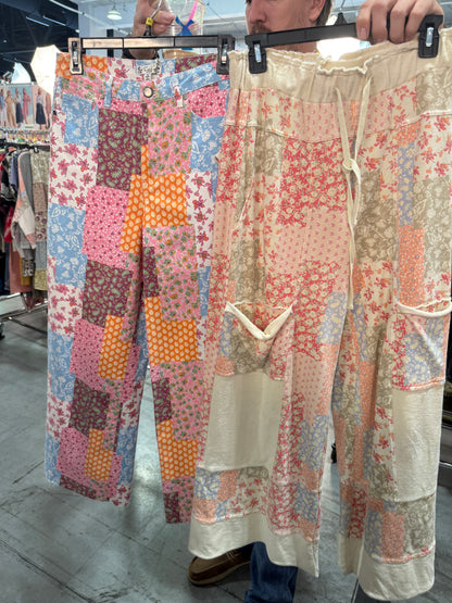 preorder-PATCHWORK PRINT MINERAL WASHED TERRY PANTS—reg & curvy