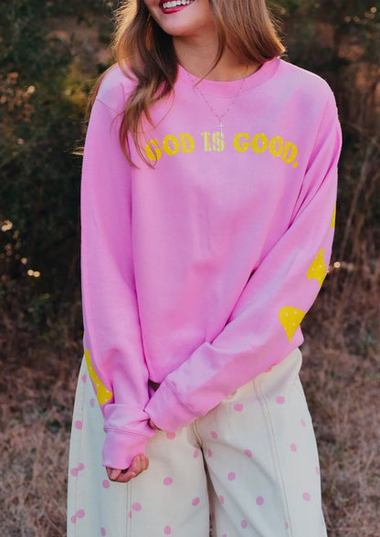 God is Good-all the time pink & yellow pullover