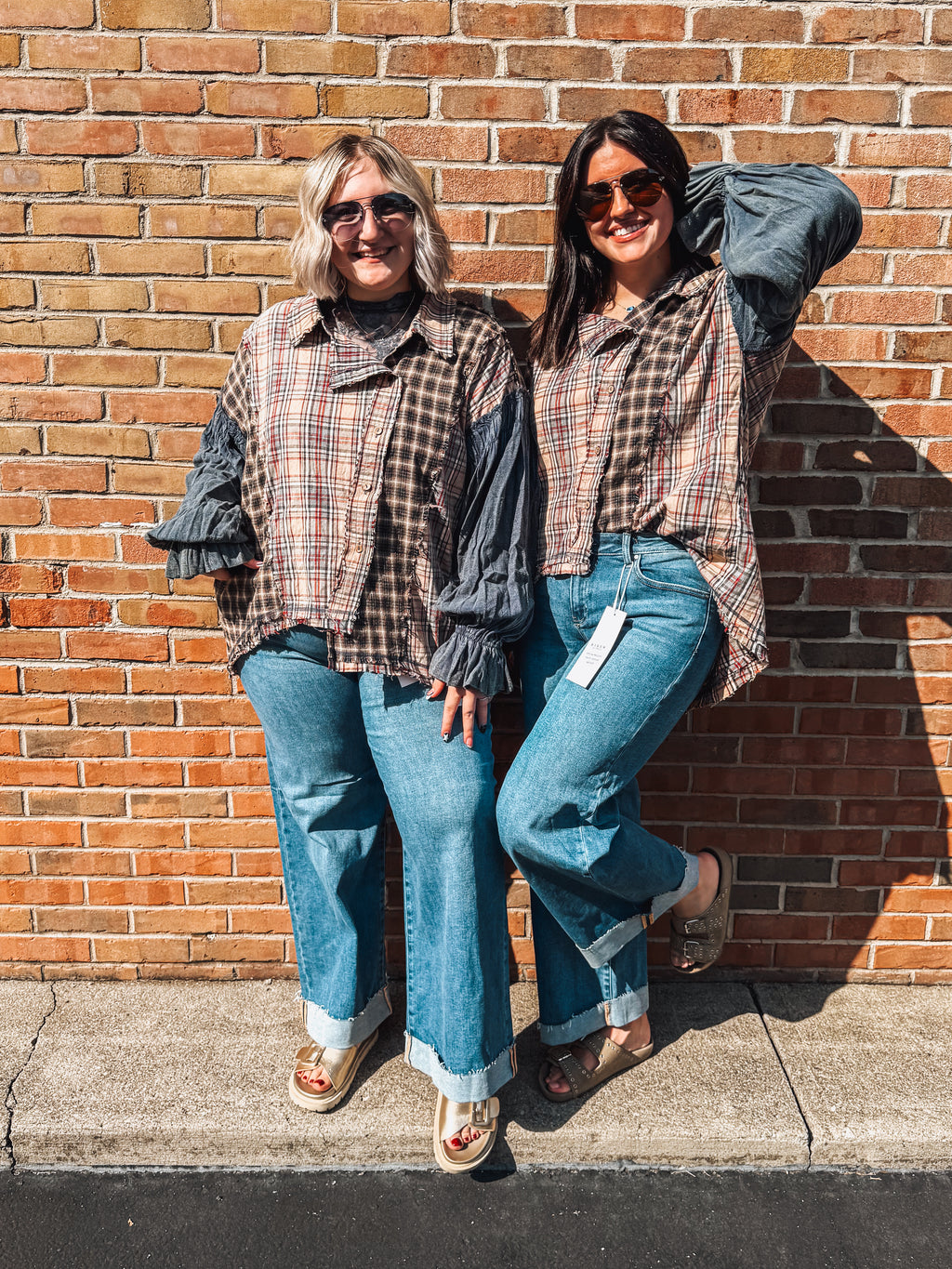 washed asymmetrical plaid ruffle cuff flannel