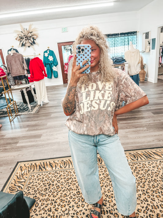 Camo love like Jesus tee