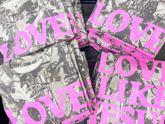 camo & pink love like Jesus tee (ships in 7 days)