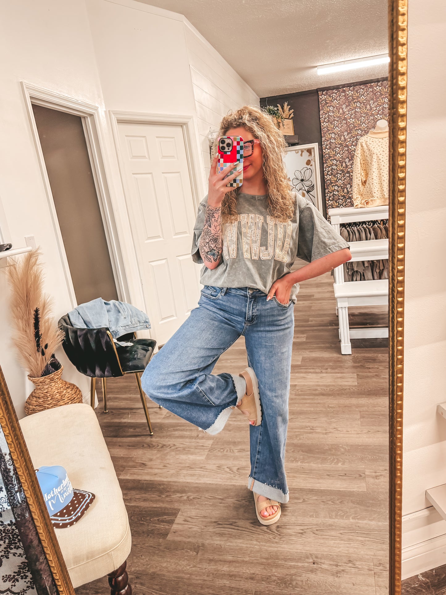 RESTOCK ankle cuff wife leg medium wash denim