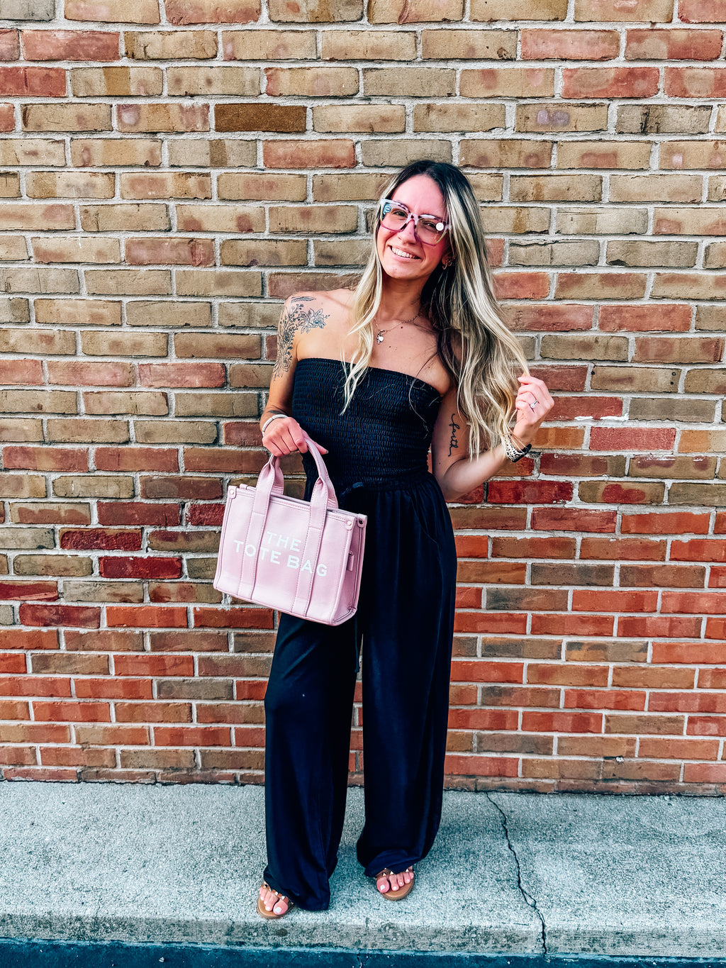 smocked tube top jumpsuit
