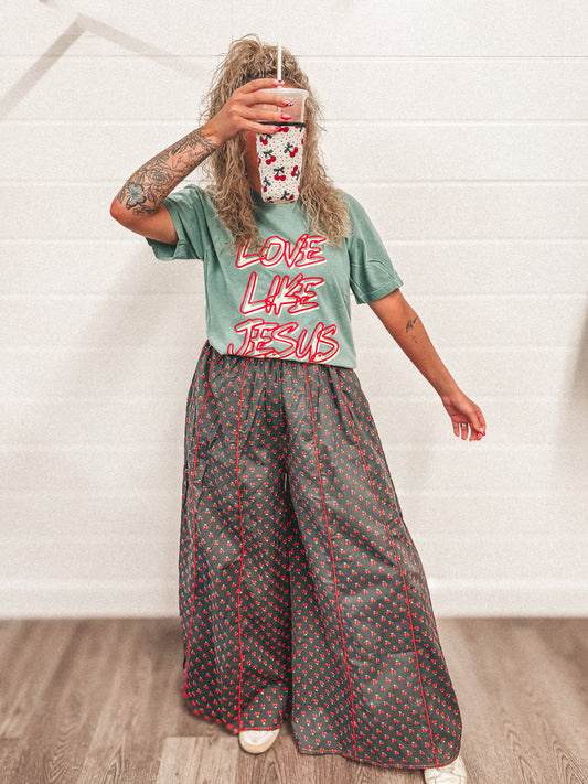RESTOCK cherry smocked wide leg jumpsuit