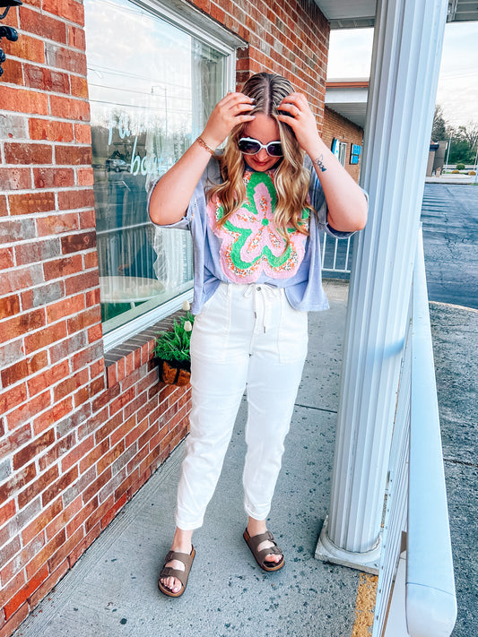 patch detail embroidery floral top