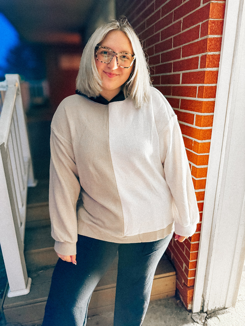 colorblock cloudy knit hoodie