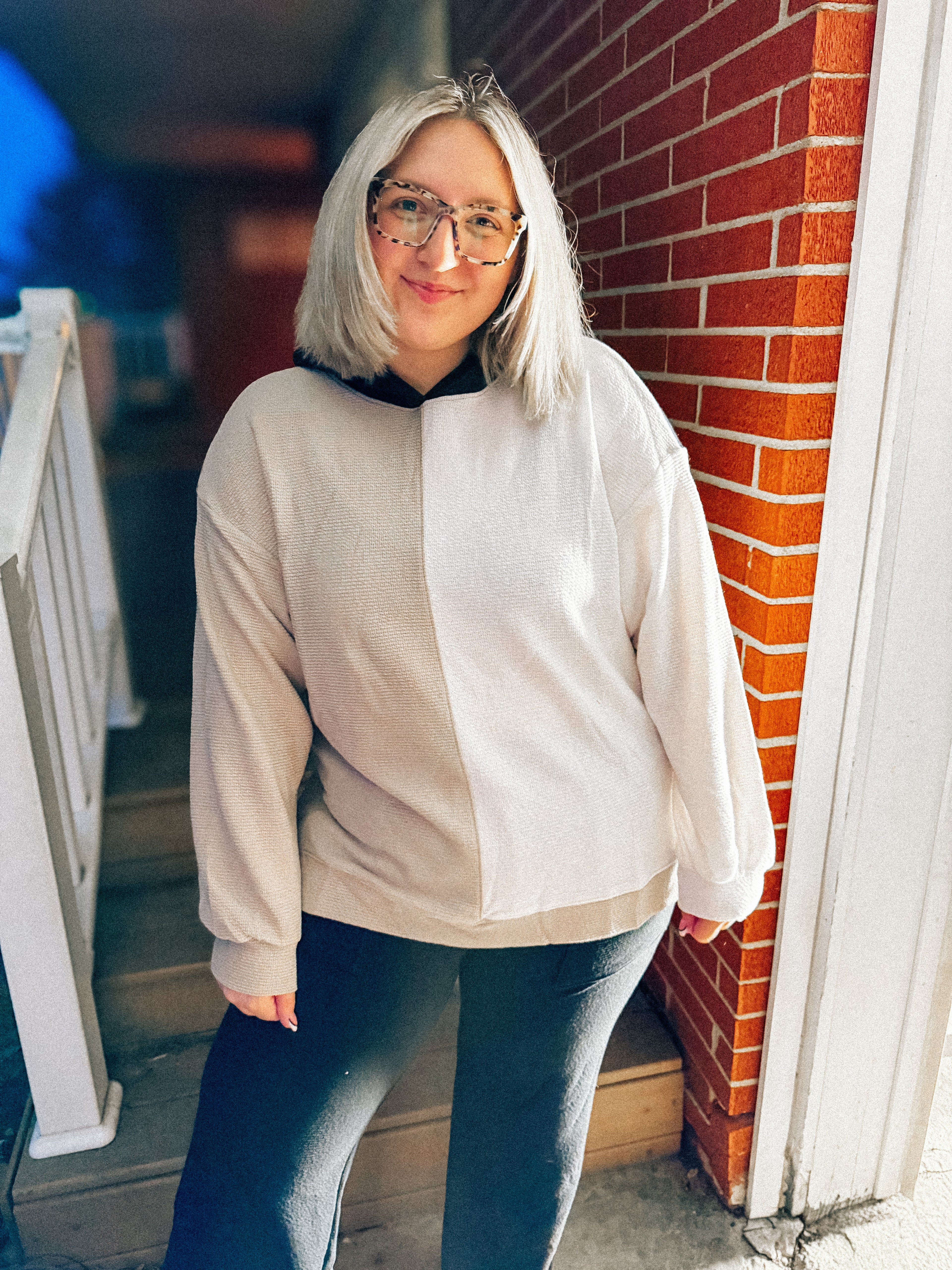 colorblock cloudy knit hoodie