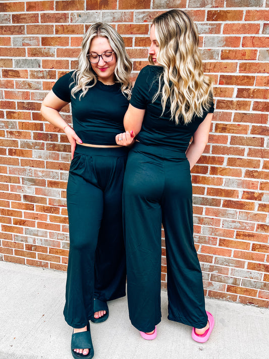 black wide leg pants set