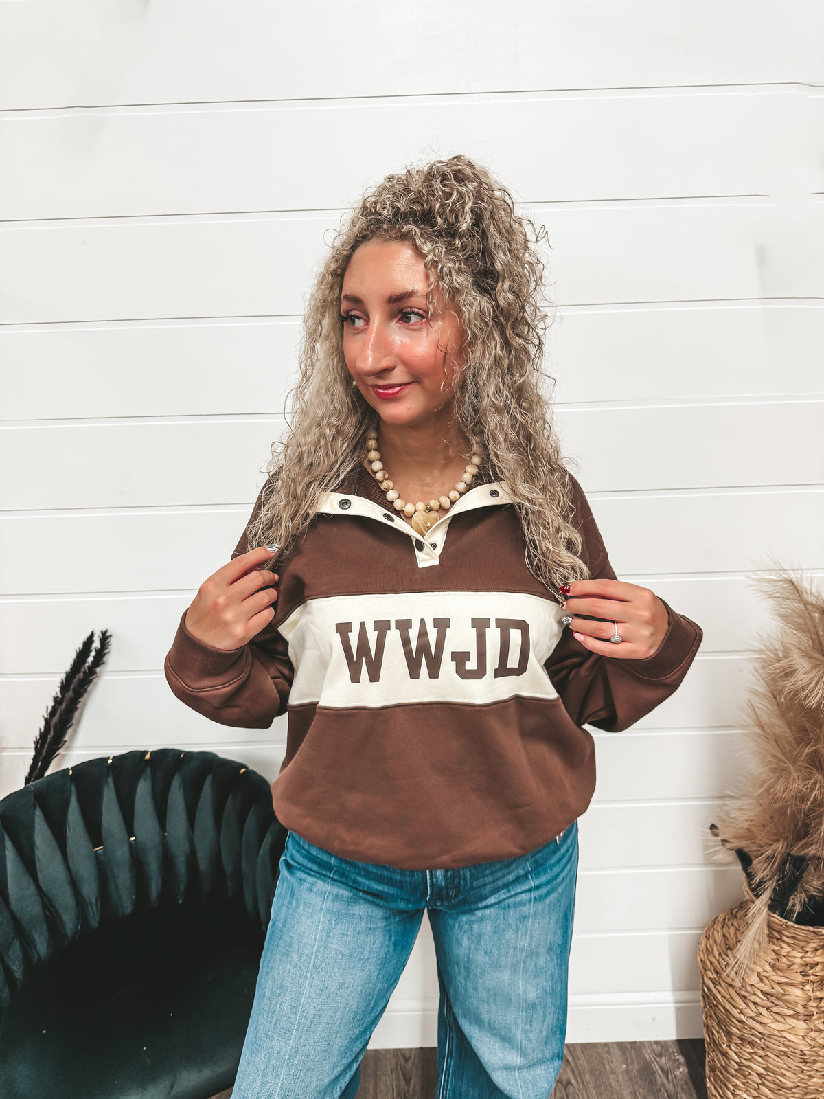 Brown WWJD snap pullover